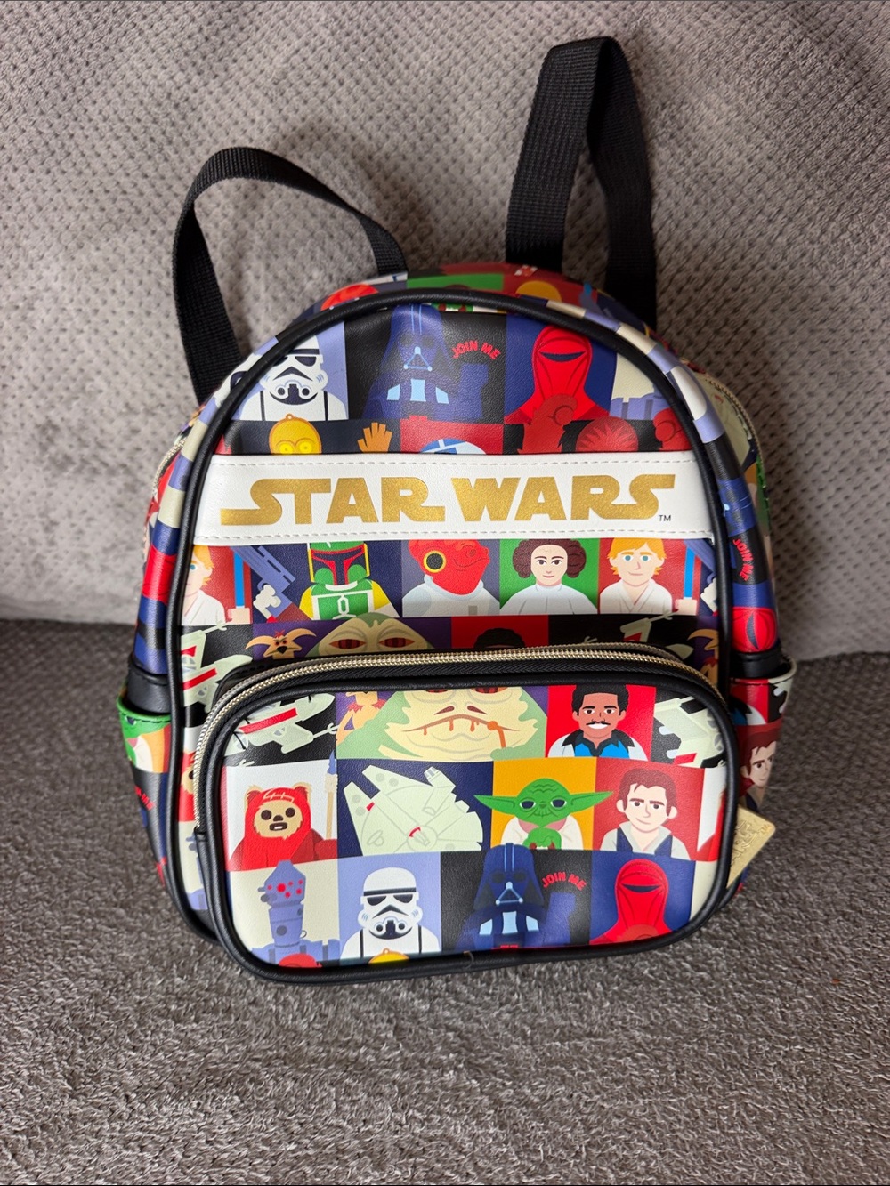 Star Wars Kids Backpack with Gold Logo and Multicolor Character Print